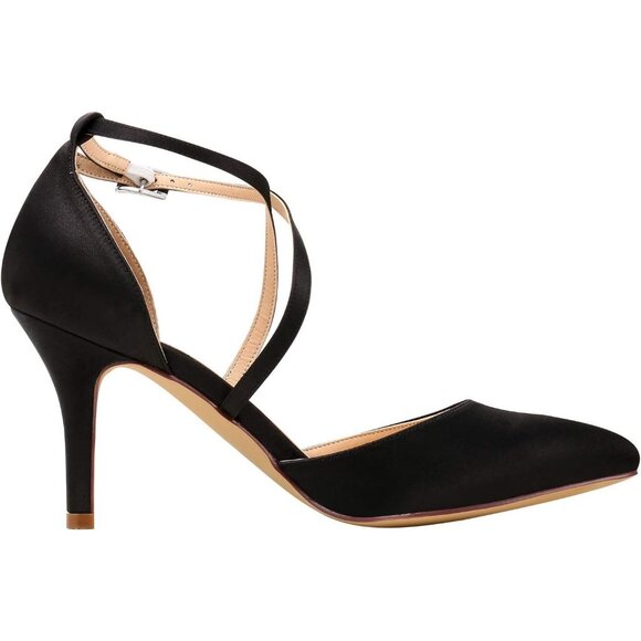 Women’s Closed Toe Strappy Satin High Heel Pumps - Pointed Wedding Evening Shoes - Picture 6 of 9